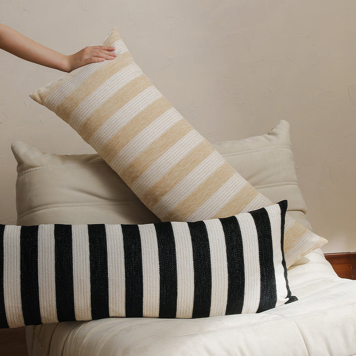 Long striped decorative pillow with woven texture
