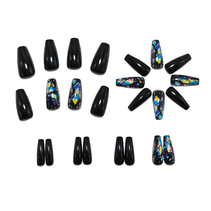 Trendy artificial nails with holographic geometric patterns Stornfield