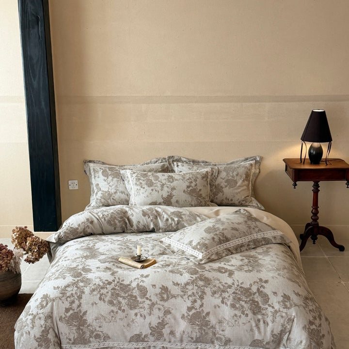 Luxury Floral Jacquard Linen Duvet Cover Set