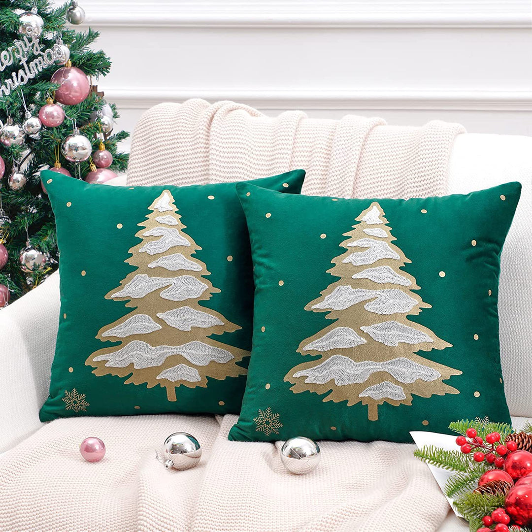 Velvet Embroidered Festive Accent Pillow Cover with Metallic Script