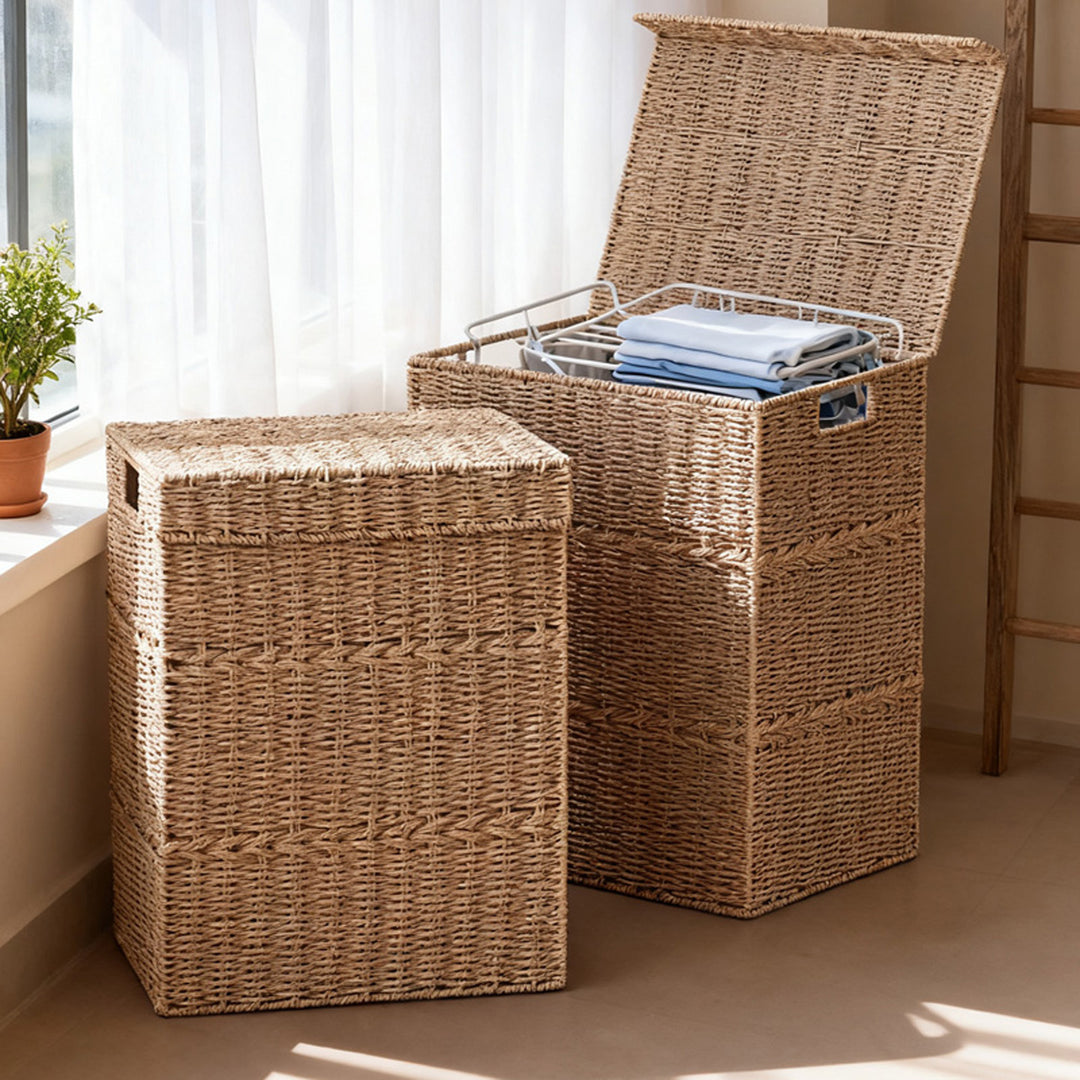High-quality laundry basket with lid and natural weave Stornfield