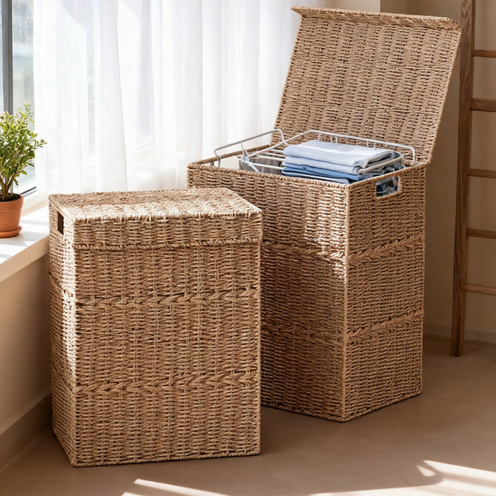 High-quality laundry basket with lid and natural weave Stornfield