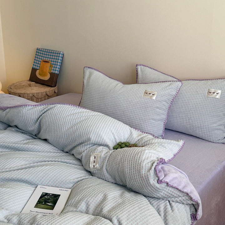 Plush Quilted Reversible Waffle-Texture Comforter Set with Pillow Shams