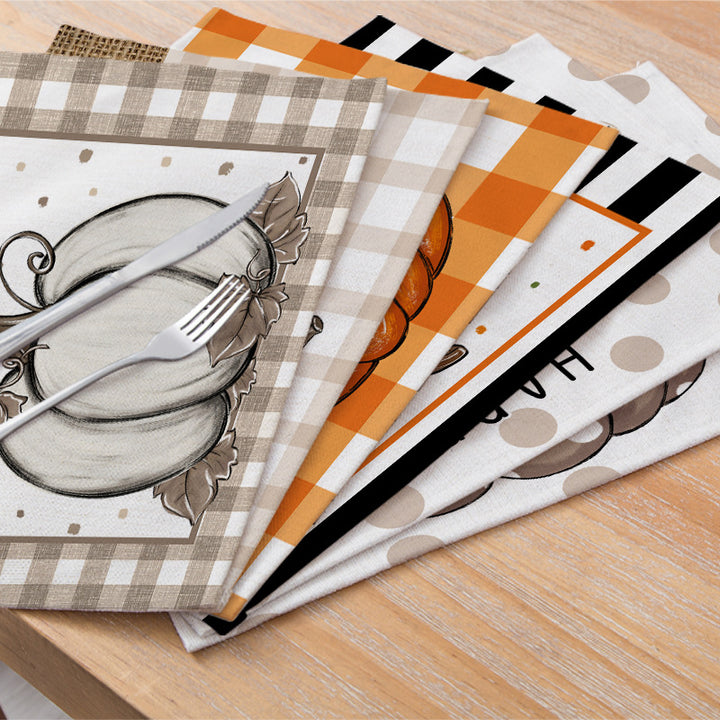Rectangular Linen-Texture Table Placemat with Watercolor White Pumpkin & Fall Foliage Print