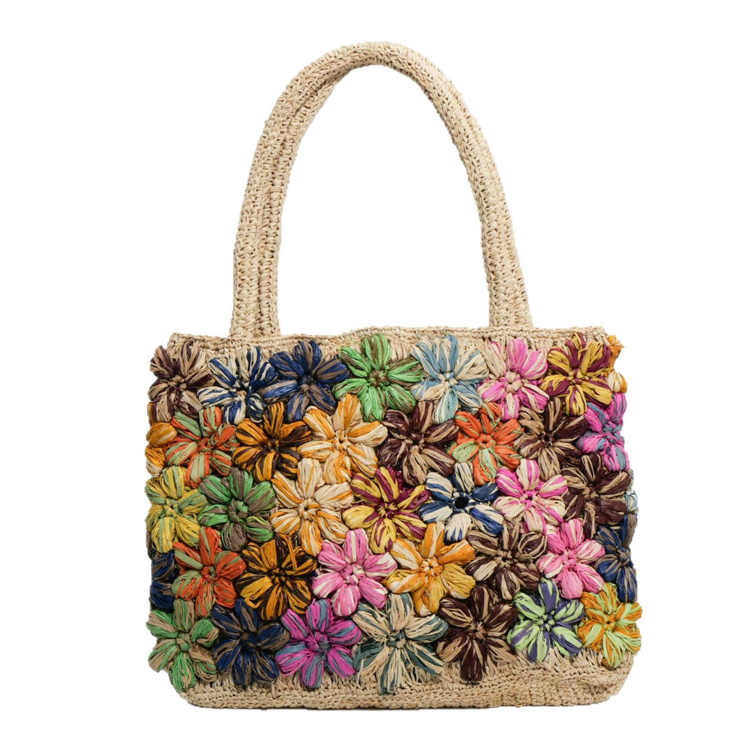 Handcrafted straw bag with floral appliqués Stornfield