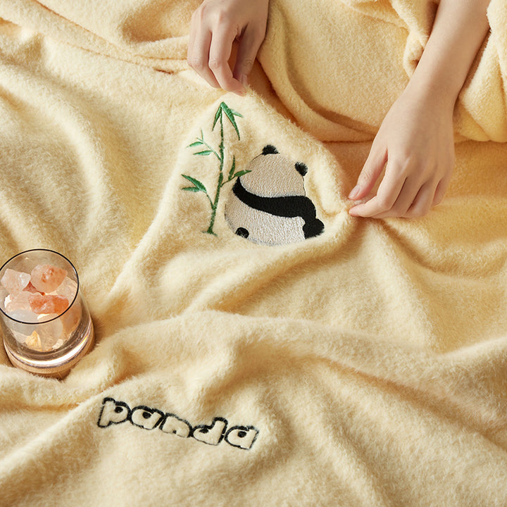 Bedding set with embroidered panda and bamboo design
