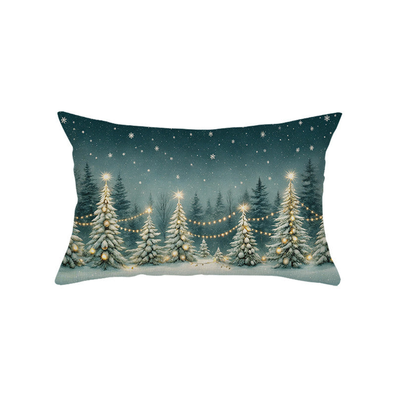 Festive Cotton-Linen Christmas Decorative Rectangular Pillow Cover with Santa Illustration and Hidden Zipper