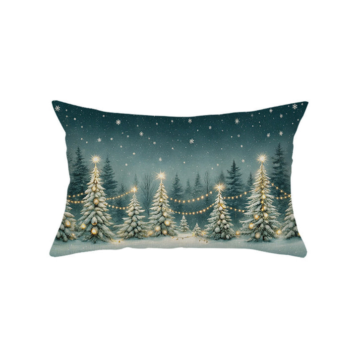 Festive Cotton-Linen Christmas Decorative Rectangular Pillow Cover with Santa Illustration and Hidden Zipper