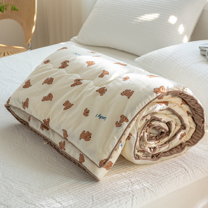 Reversible Cotton-Blend Quilted Floral Duvet-Style Throw with Plush Minky Backing