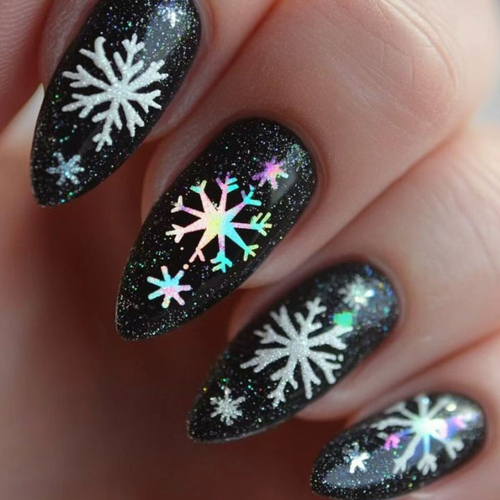 Artificial nails with shimmering snow crystal motif Stornfield