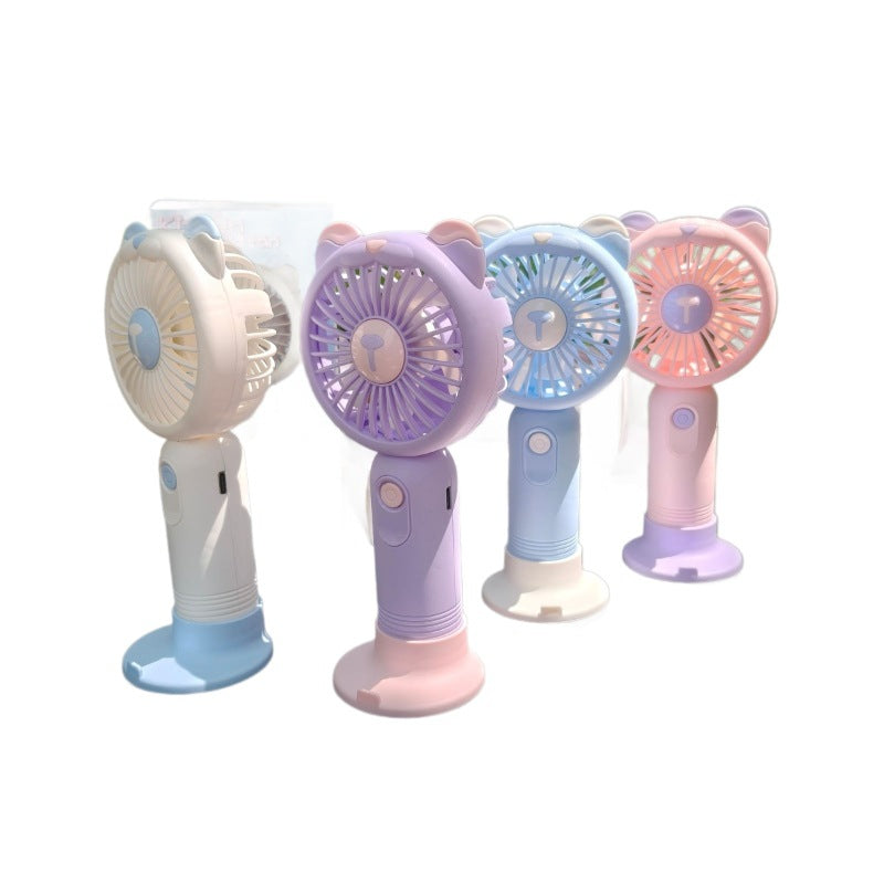 Unisex nan portable rechargeable handheld fan with bear-ear silicone frame foldable desk stand Stornfield