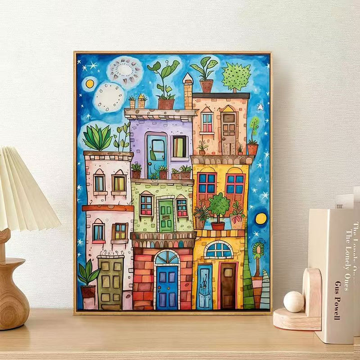 Whimsical Urban Landscape Canvas Art Print Stornfield