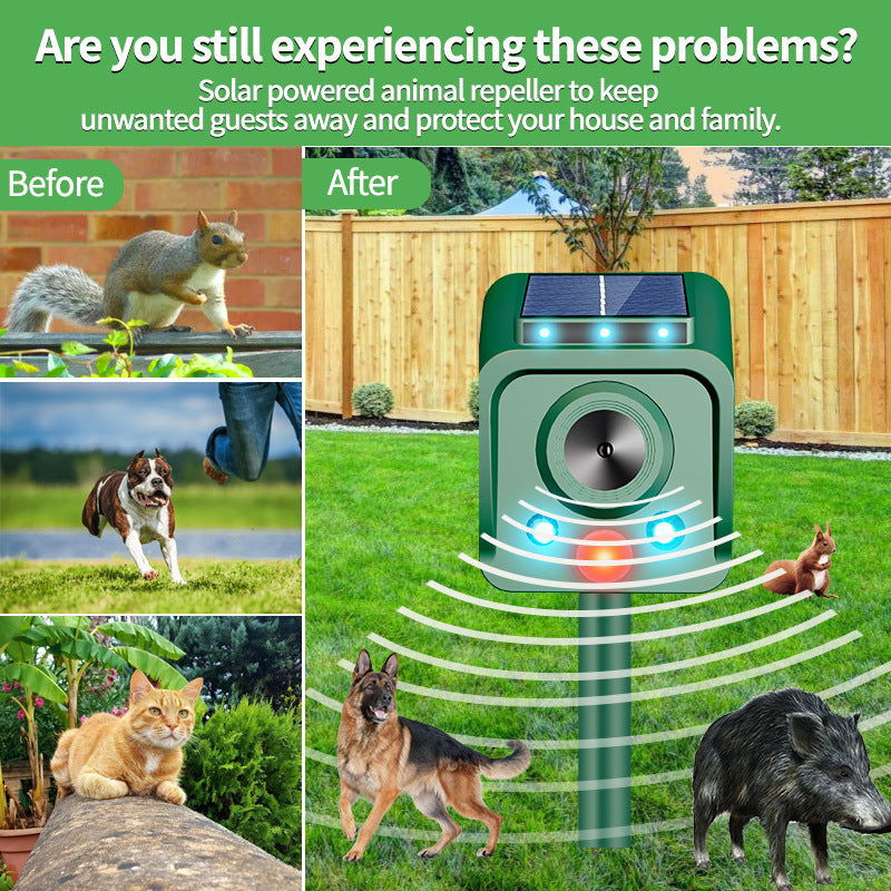 Solar-powered high-frequency animal repellent device Stornfield