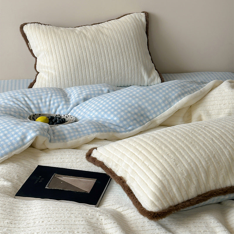 Reversible Quilted Duvet Cover Set with Plush Ribbed Shams and Faux-Fur Trim