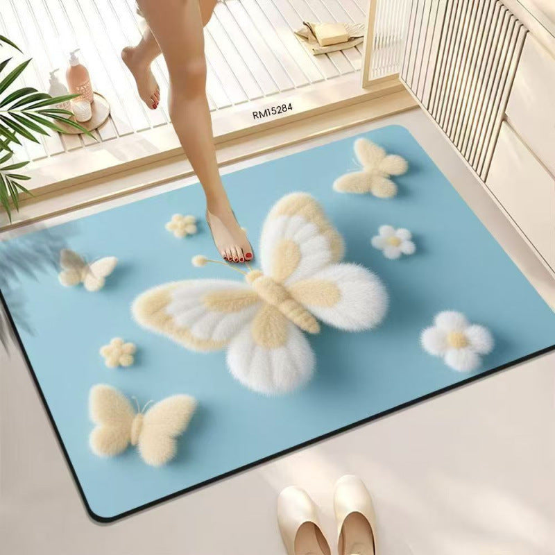 3D Butterfly Pattern Bath Mat