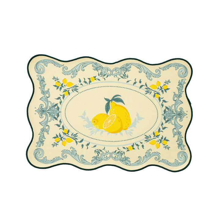 Shaped placemat made of cotton blend with pomegranate and parrot motif