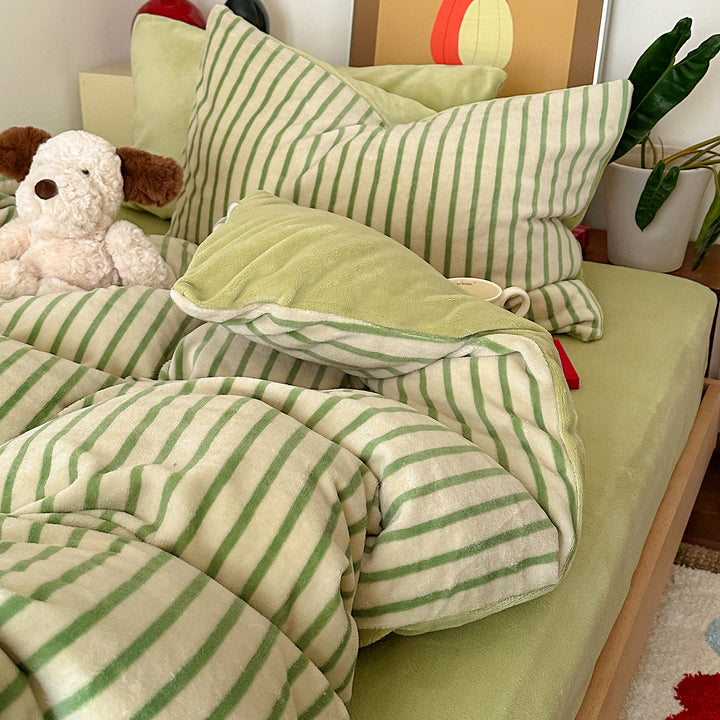 Plush Reversible Striped Cozy Duvet Comforter & Pillow Sham Set
