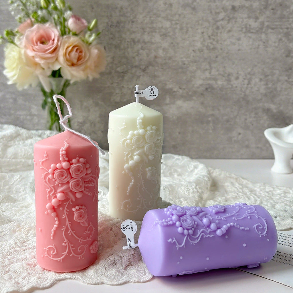Artistic Floral Pillar Candle