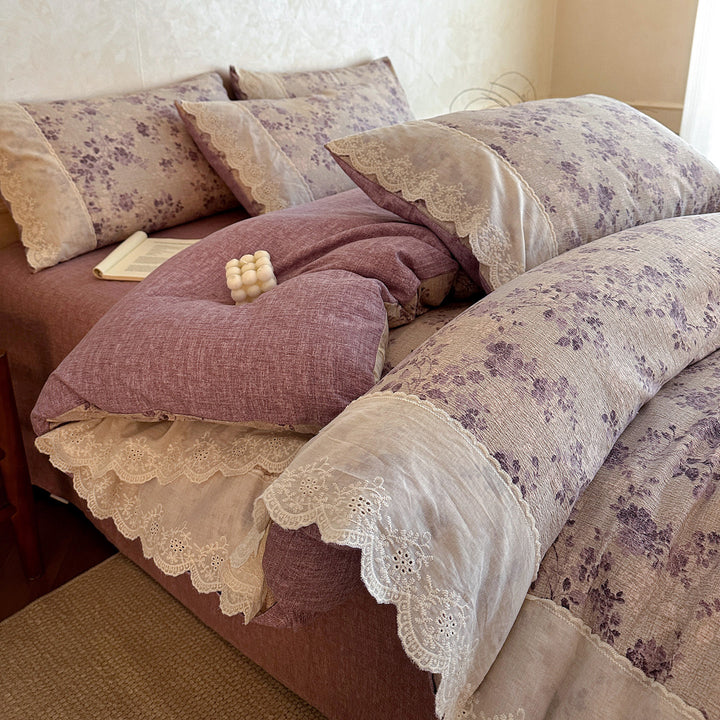 Vintage Floral Embellished Bedding Set