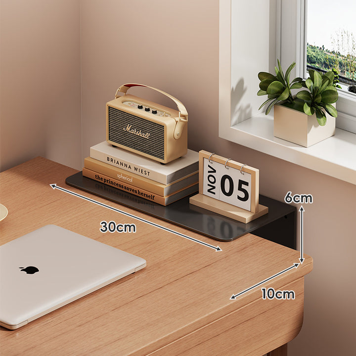 Slim Floating Wall-Mounted Desk Shelf Monitor Riser with Sleek Tempered Glass Surface