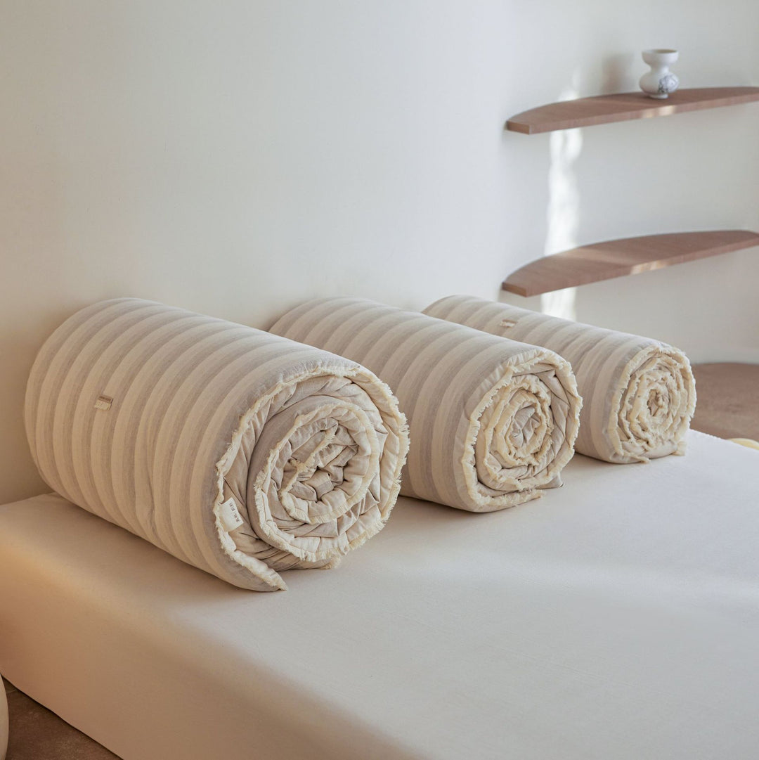 Washed Linen-Blend Striped Comforter & Sham Set with Reversible Lightweight Fill