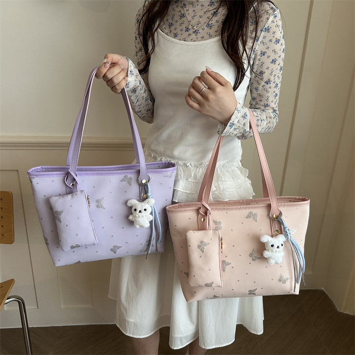 Stylish Butterfly Print Multi-Compartment Tote Bag