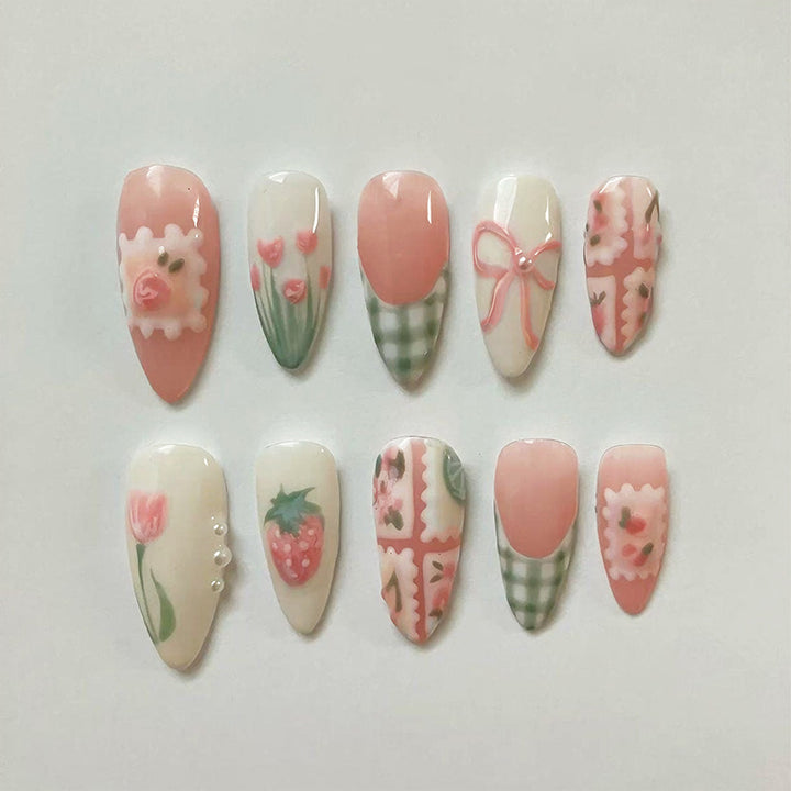 Artificial nail set with elegant floral and fashionable accents Stornfield