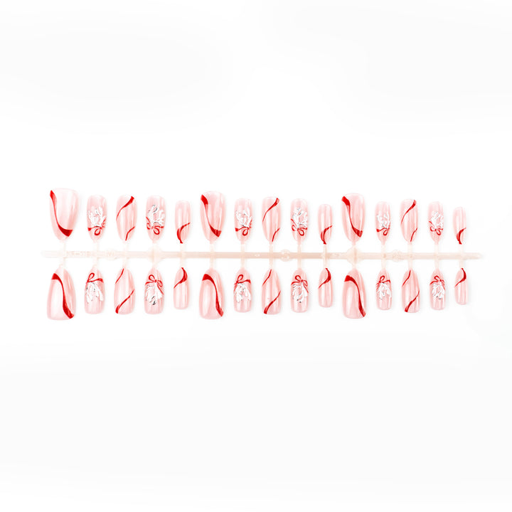 Elegant Ribbon-Embellished Press-On Nail Art Stornfield