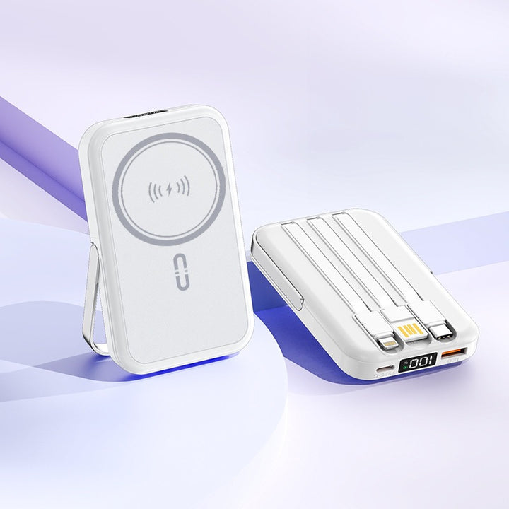 Portable induction power bank with integrated stand and multiple connections Stornfield