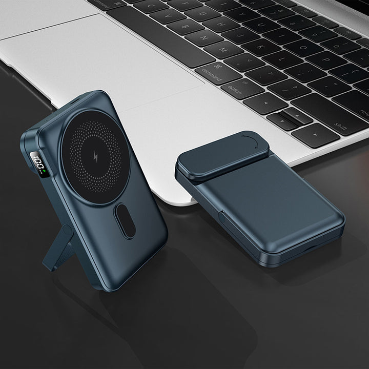 Portable power bank with integrated stand function and digital charging status display Stornfield