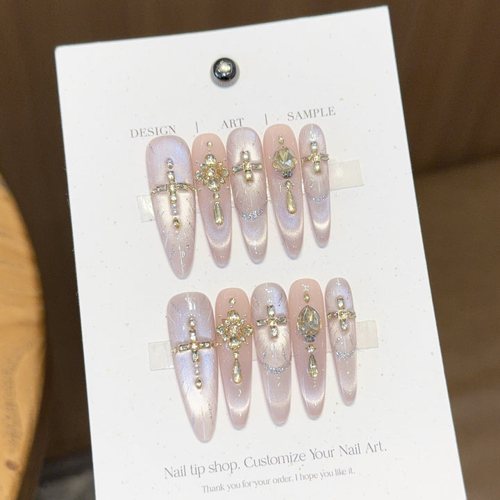 Artificial nails with elegant rhinestone and glitter details Stornfield