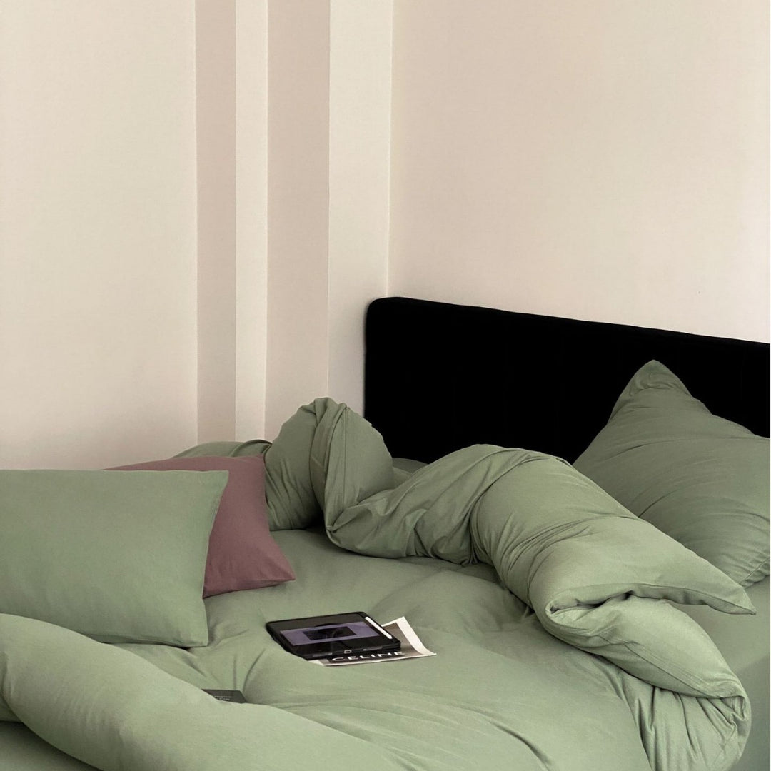 Washed Cotton Duvet Cover Set with Breathable Percale Weave, Deep Corner Ties & Envelope Pillowcases