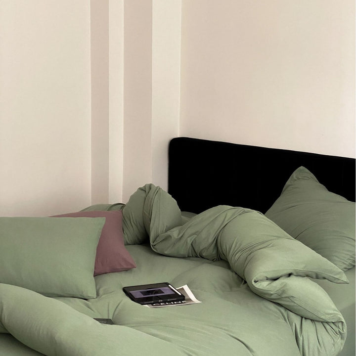 Washed Cotton Duvet Cover Set with Breathable Percale Weave, Deep Corner Ties & Envelope Pillowcases