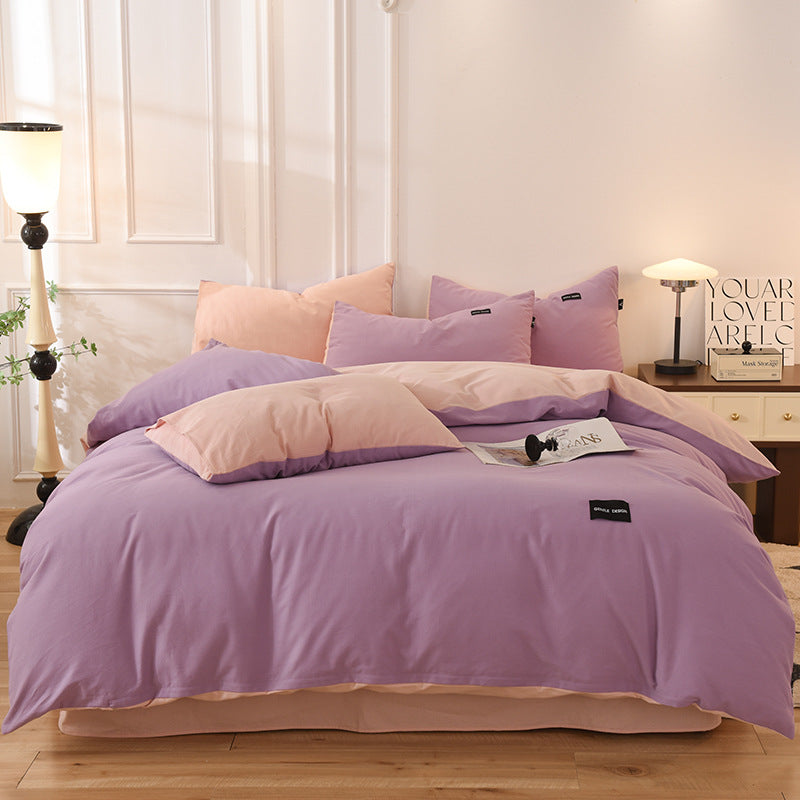 Breathable Reversible Cotton Duvet Cover Set with Pillowcases
