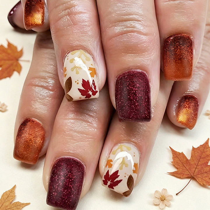 Seasonal Autumn-Themed Press-On Nail Art Stornfield