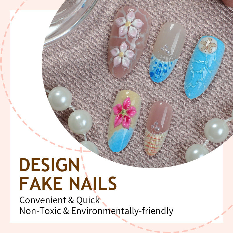 Elegant artificial nail set with floral details and glitter accents Stornfield