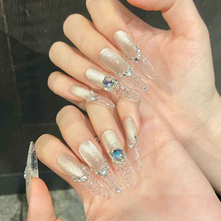Decorative Press-On Nail Art Set with Crystal Embellishments