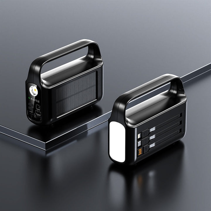 Portable solar power bank with integrated LED display and ergonomic carrying handle Stornfield