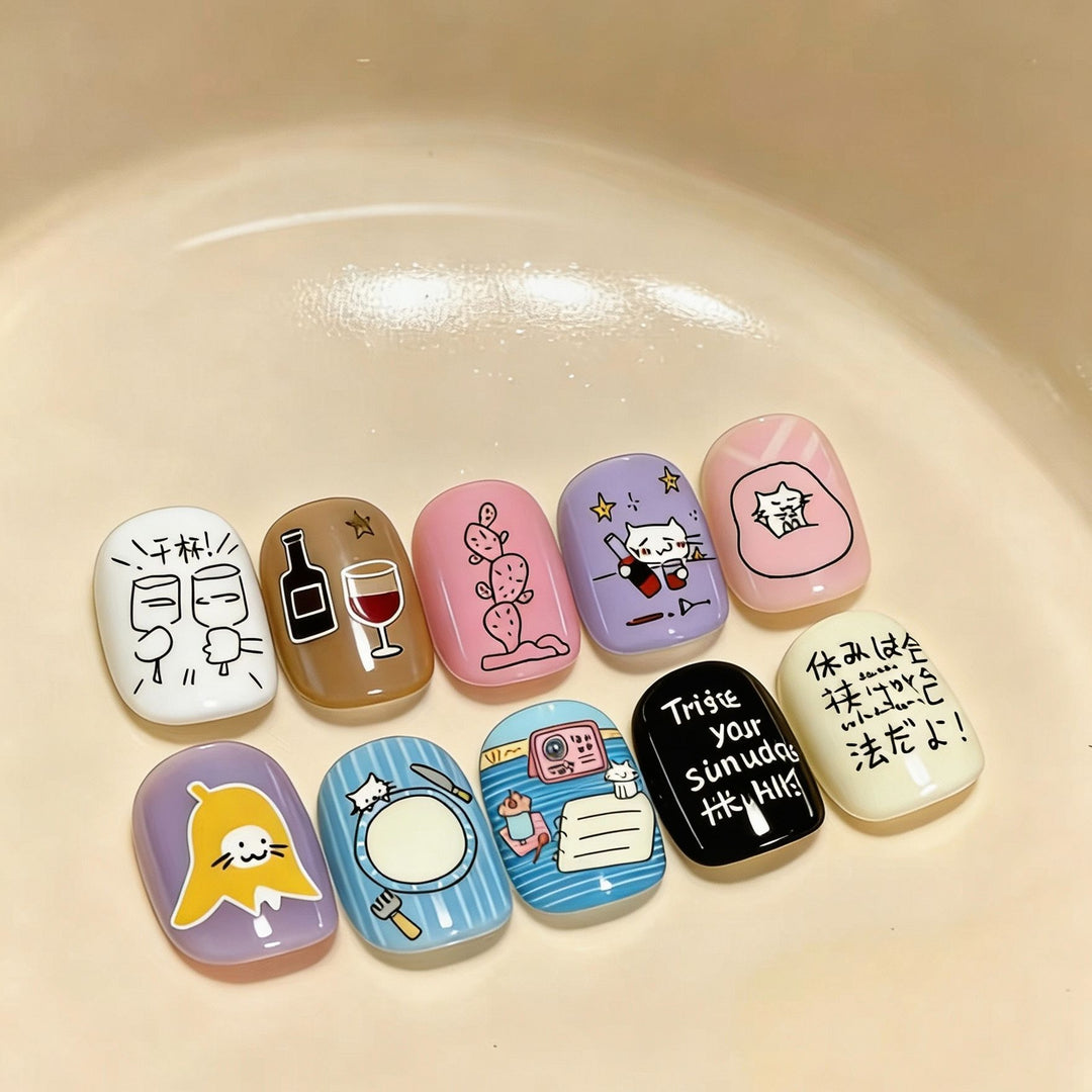 Artistic Cat-Themed Press-On Nail Art Set Stornfield