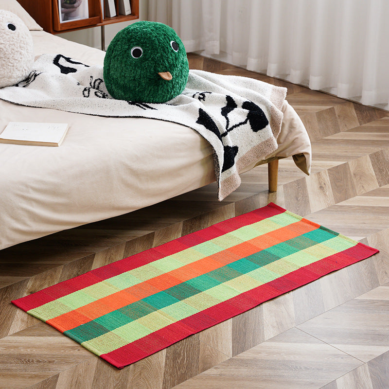 Flat-woven runner rug with check pattern and decorative border stripe Stornfield