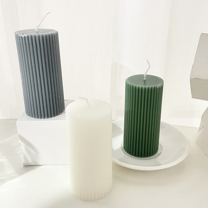 Ribbed Unscented Pillar Candle with Vertical Fluted Texture