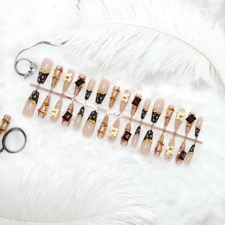 Artificial nails with living bear and gemstone accent Stornfield