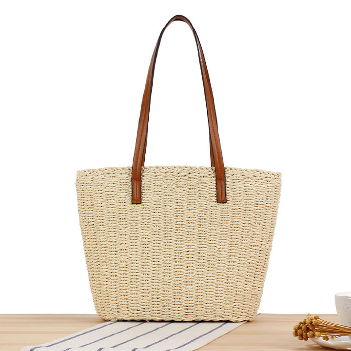 Durable straw tote bag with sturdy leather handles Stornfield