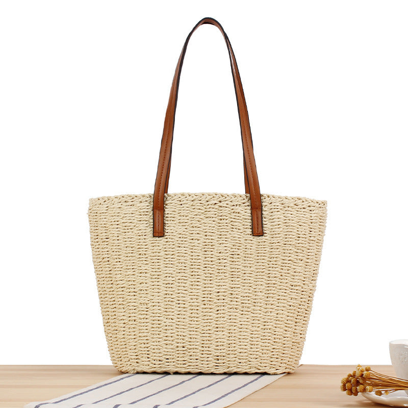 Handbag Made of Natural Wicker with Leather Handles Stornfield