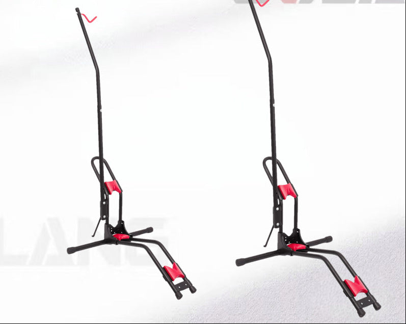 freestanding vertical bicycle repair and display stand with front wheel clamp and foldable tripod base Stornfield