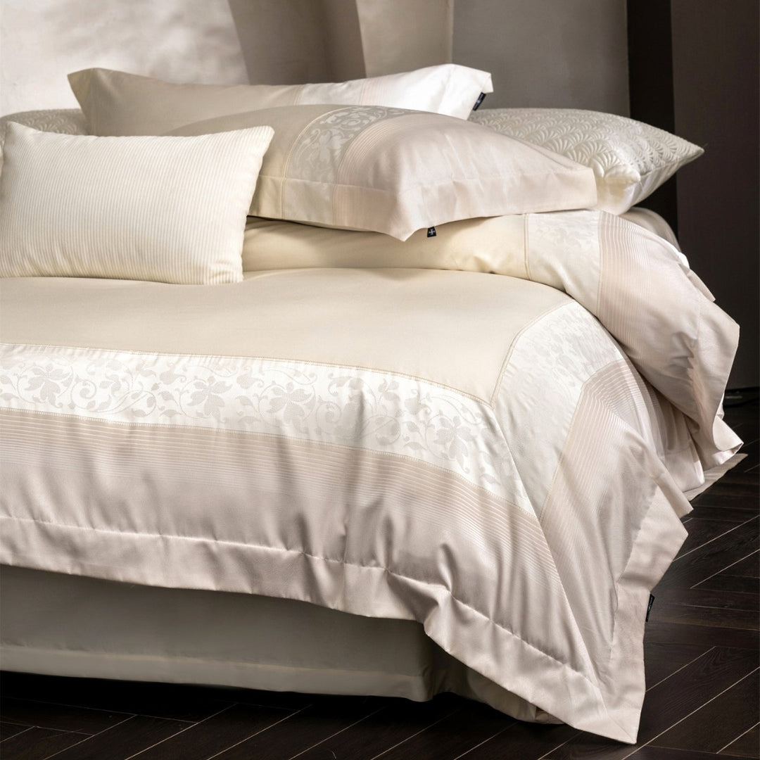 Luxury Jacquard-Trim Cotton-Sateen Duvet Cover Set with Butterfly Border & Deep-Fit Corners