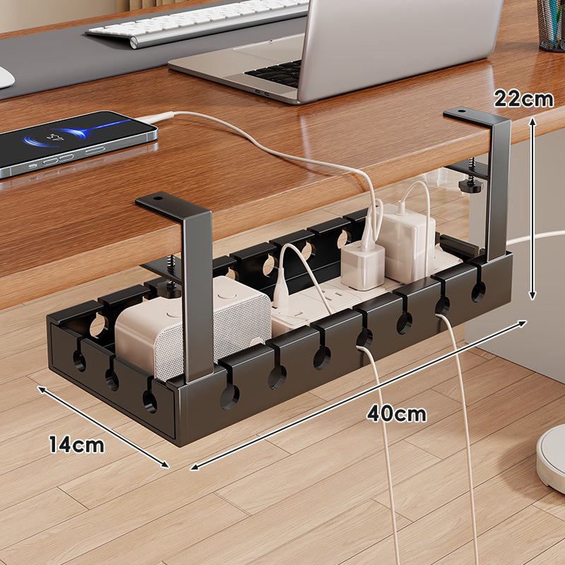 Under-Desk Adjustable Clamp-On Cable Management Tray with Power Strip Holder
