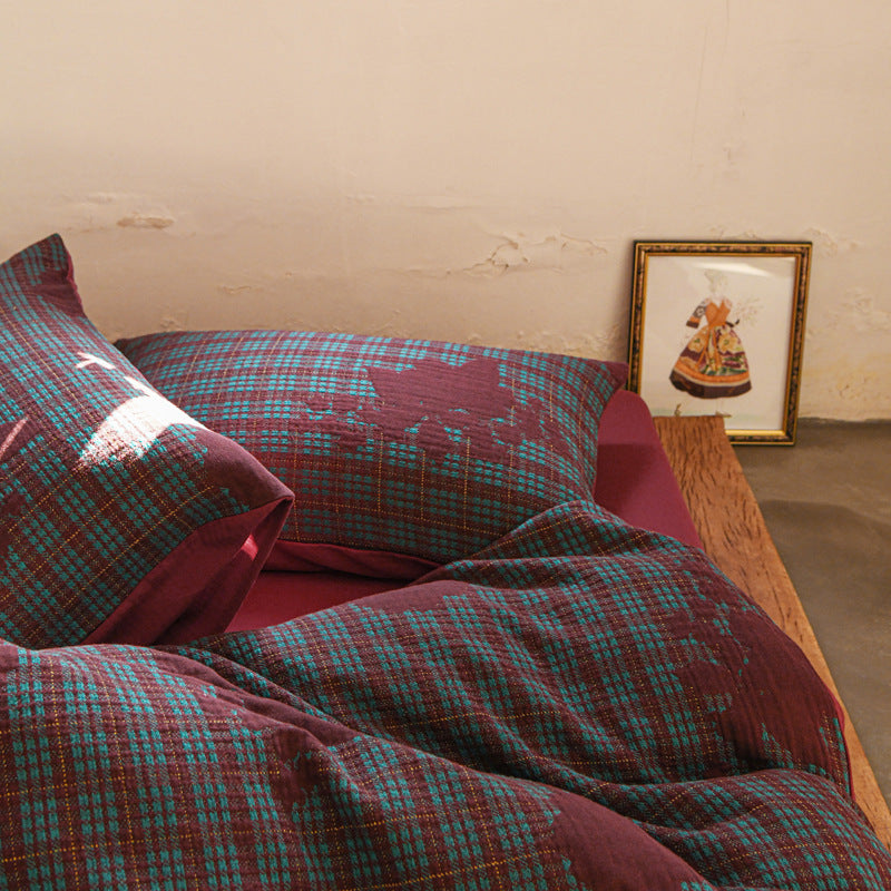 Reversible Plaid Cotton-Flannel Duvet Cover Set with Brushed Microfiber Reverse