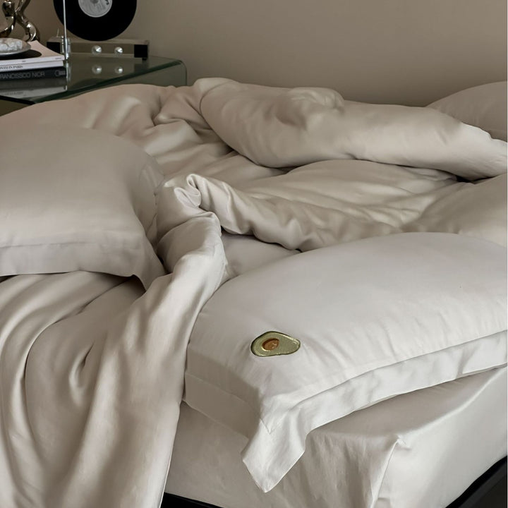 Premium cotton satin bedding set with subtle embroidered medallions