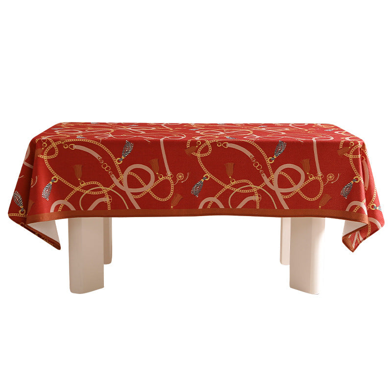 Rectangular decorative tablecloth with cord and tassel pattern as well as contrasted hem edge Stornfield